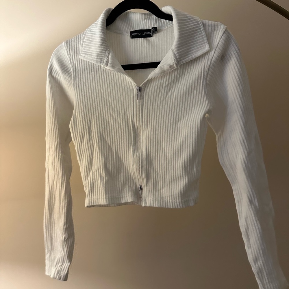 PrettyLittleThing White Ribbed Jacket